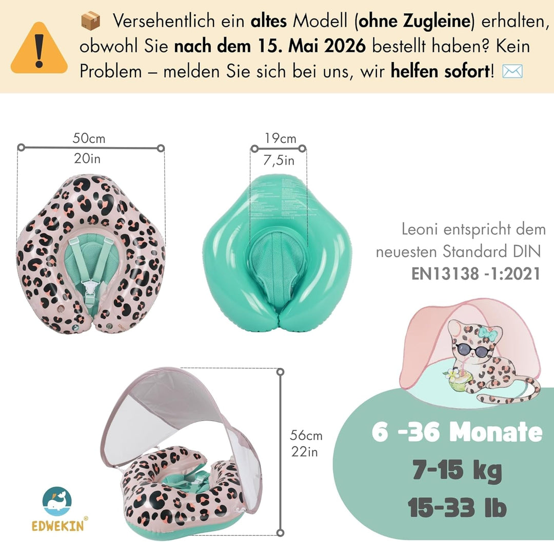 EDWEKIN® Einzigartiger Baby Schwimmring mit Leo Optik | Innovative Baby Schwimmhilfe mit Sonnenschut