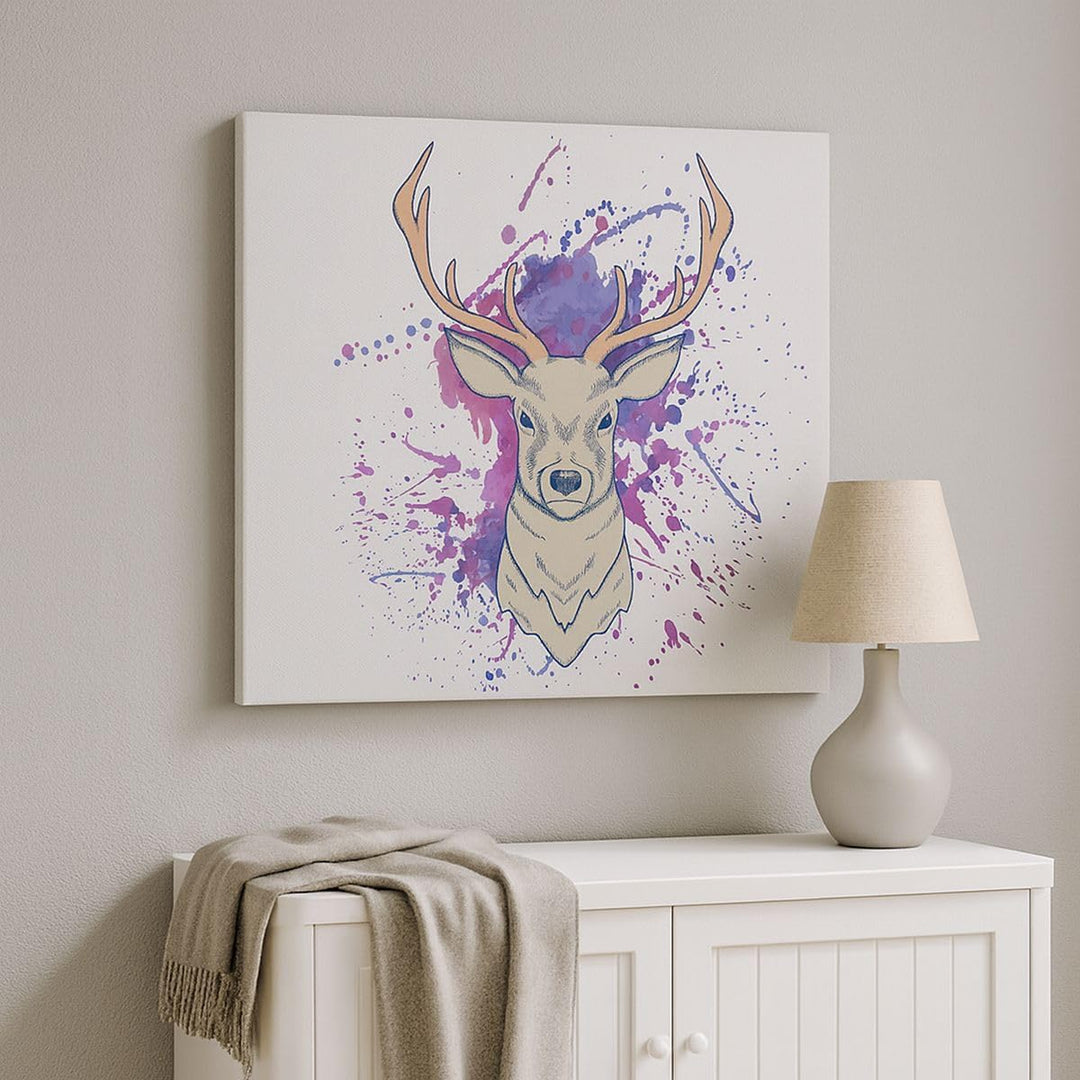 Bilder auf Leinwand 100x70cm Leinwandbild mit Rahmen Hirsch Abstraktion Gross Wanddeko Bild Schlafzi