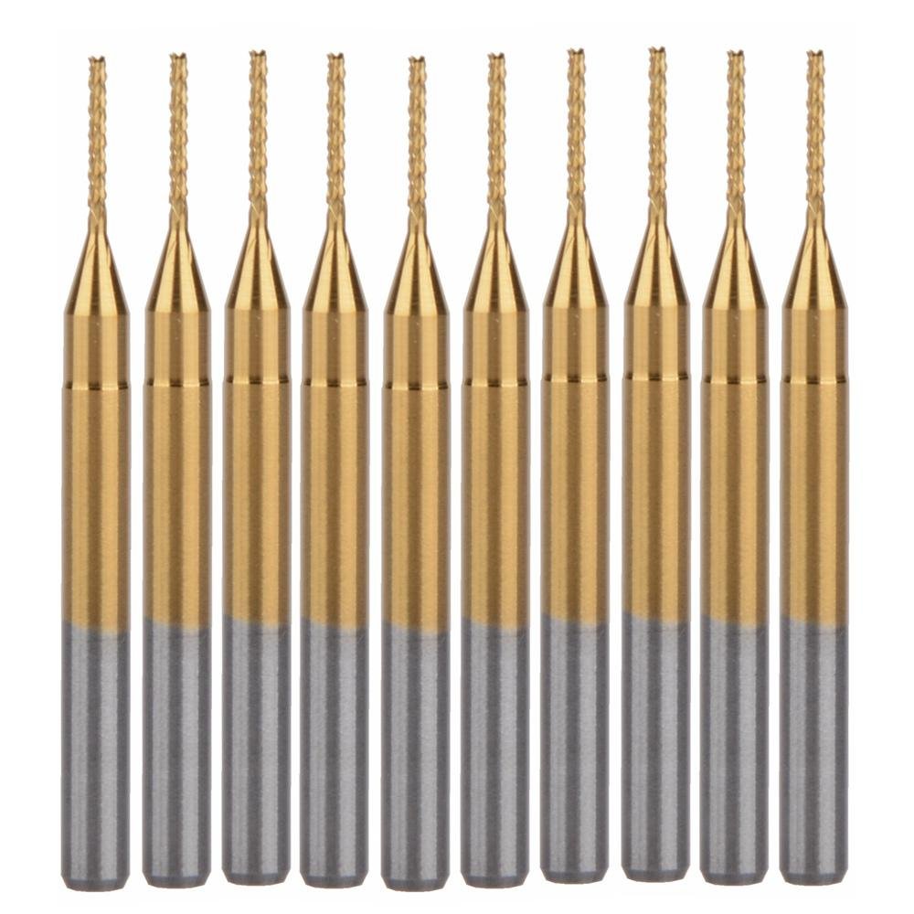 EU_HOZLY Titan beschichtet 0.8mm Leiterplattenfräser CNC Rotary Burrs Packung mit 10, 0.8mm
