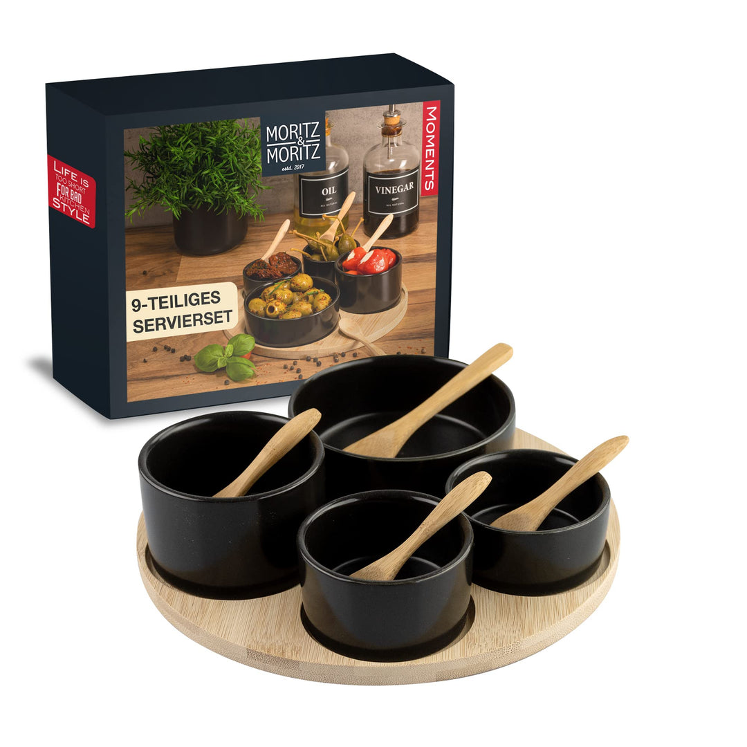 Moritz &amp; Moritz Dipschalen Set mit Bambus Tablett rund 4 Schalen schwarz