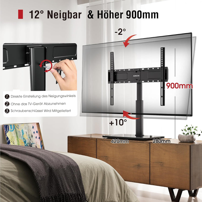 AOKCOS TV Standfuss TV Ständer Höhe 900mm für 32-55 65 75 Zoll Fernseher, Neigbar Schwenkbar Höhenve