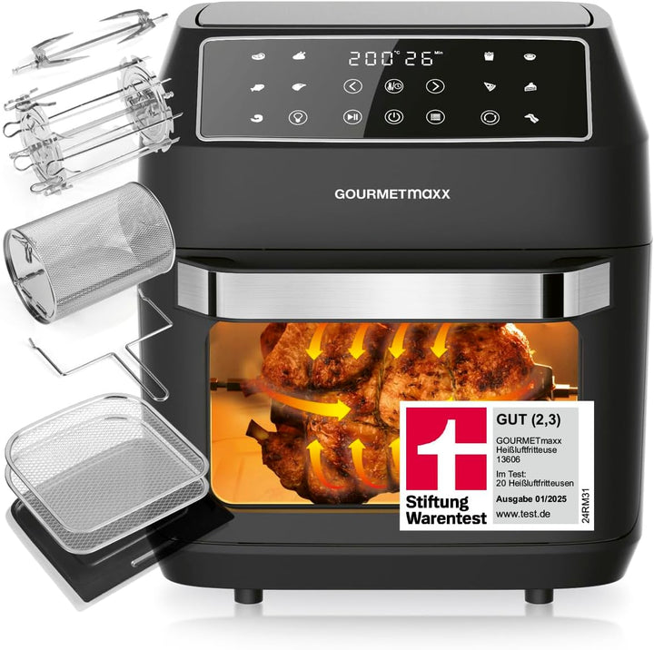 GOURMETmaxx Heissluftfritteuse 12 L Airfryer | Fritteuse mit 9 Funktionen, Touchdisplay, Dreh- & Sch