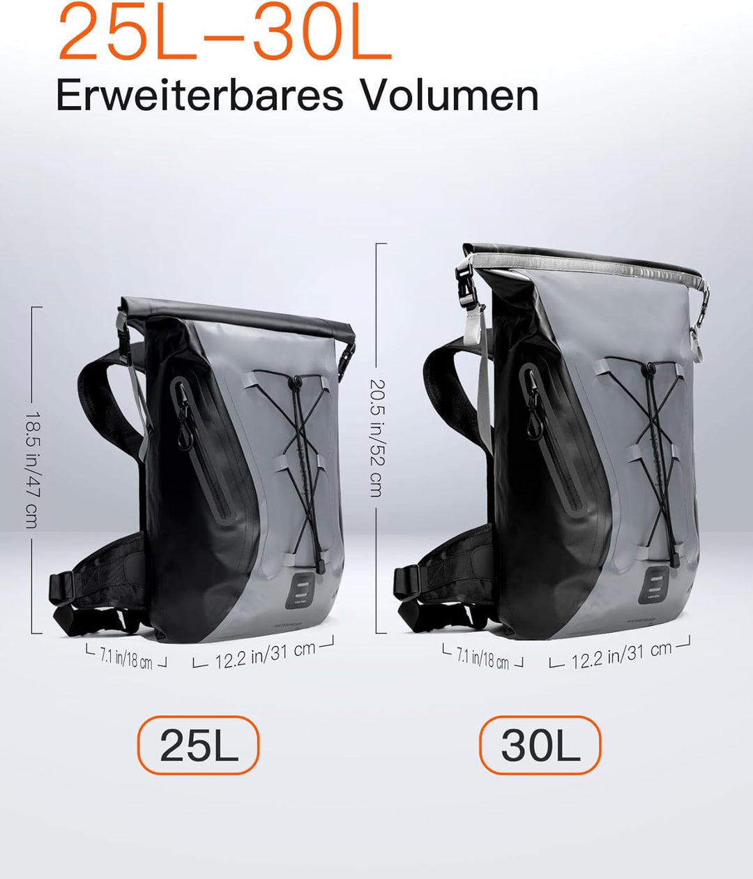 Inateck Fahrradrucksack 25-30L, Wasserdichter Rolltop Rucksack Herren, Multifunktionaler Wanderrucks