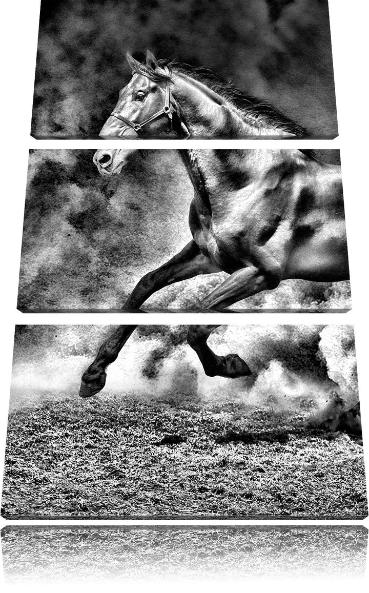 Pixxprint Dark Schwarzer Hengst als Leinwandbild/Grösse: 3 Teilig (120x80) cm/Wandbild/Kunstdruck/fe