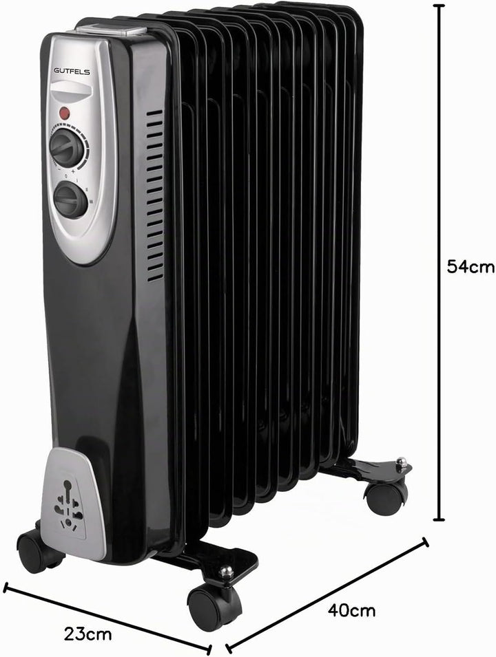 Gutfels HR 32009 sw Öl-Radiator | 3 Heizstufen | 9 Rippen | 2000 Watt Leistung | Schwarz, 5050075
