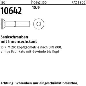 100 Innensechskant Senkkopfschrauben ISO 10642 10.9 schwarz M12x30