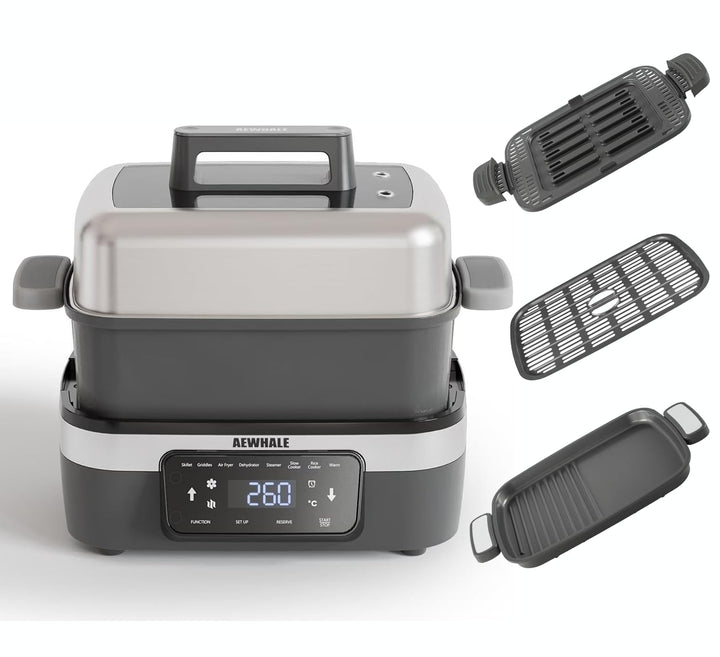 AEWHALE 8-in-1 Multikocher mit Air Fryer 4.25L, Reiskocher, Slow Cooker, Dampfgarer& Warmhaltefunkti