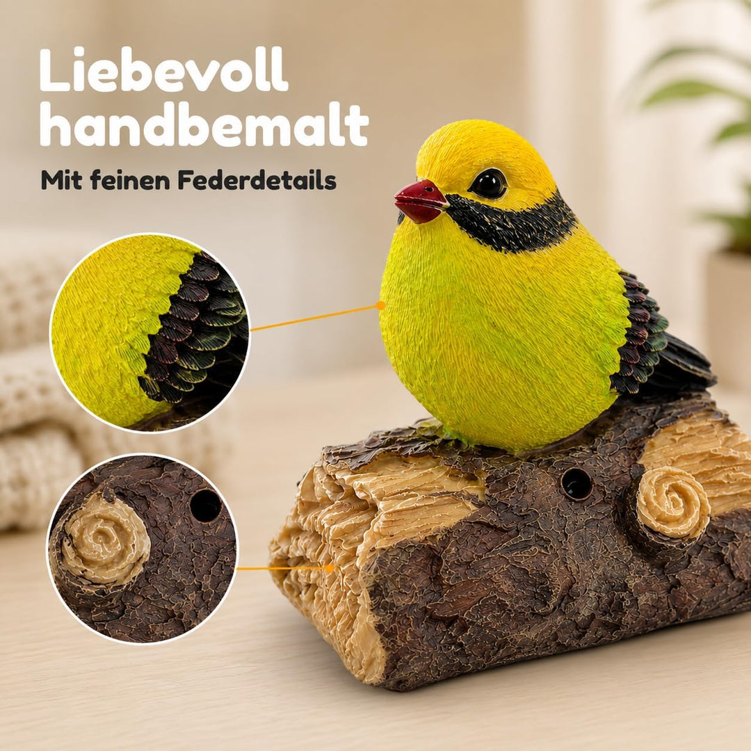 MIJOMA Dekovogel mit Vogelgezwitscher & Bewegungsmelder – Zwitschernder Vogel auf AST, Handbemalt, 1