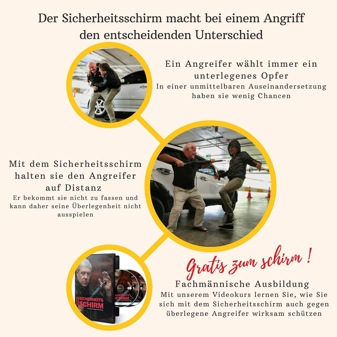 Sicherheitsschirmit Videokurs | Verteidigungs Abwehr Schirm | Selbstverteidigung | 3 Grössen Echthol