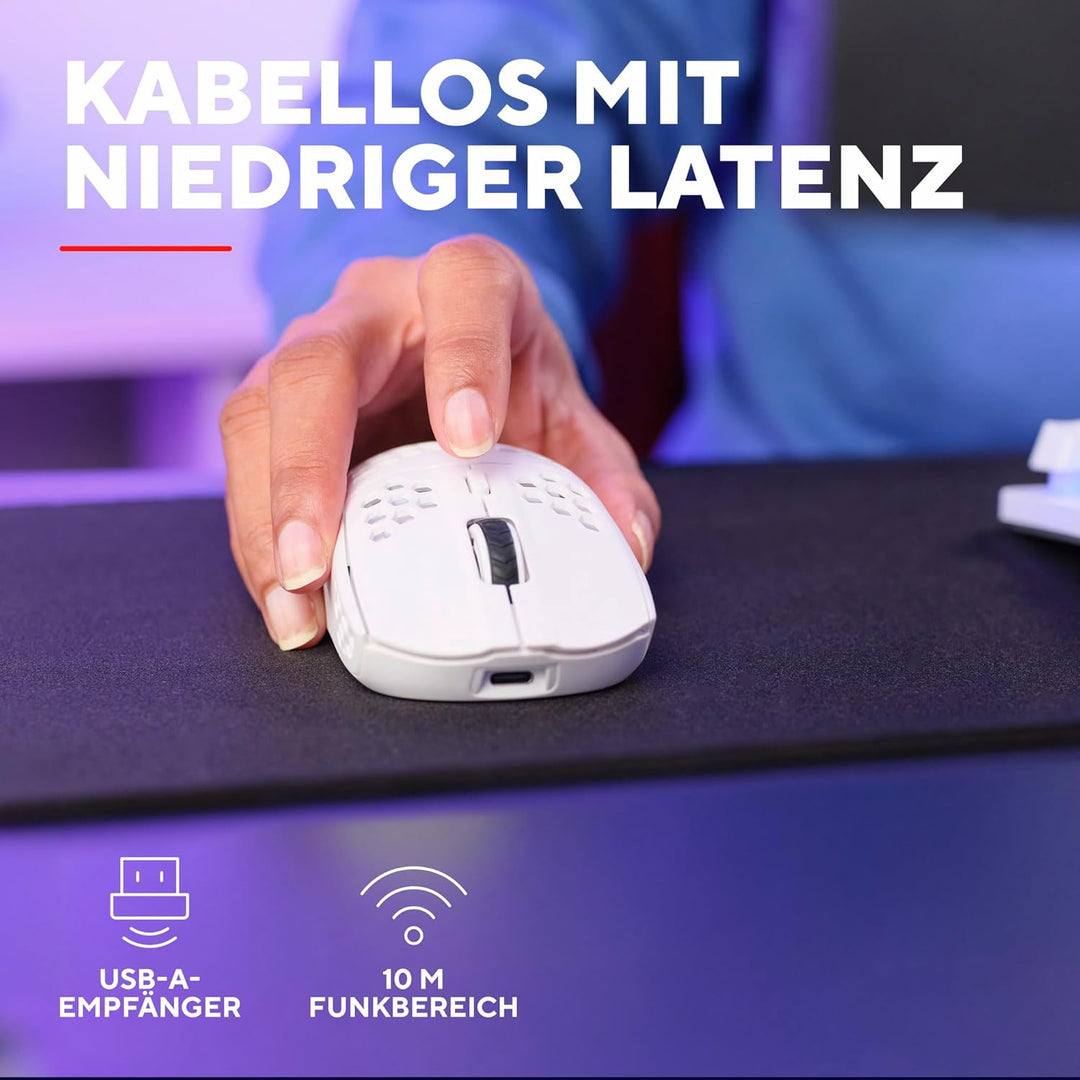 Trust Gaming GXT 929 Helox Kabellose Gaming Maus, Ultraleichte Maus 75g, 80h Dauerbetrieb, 2,4-GHz-M