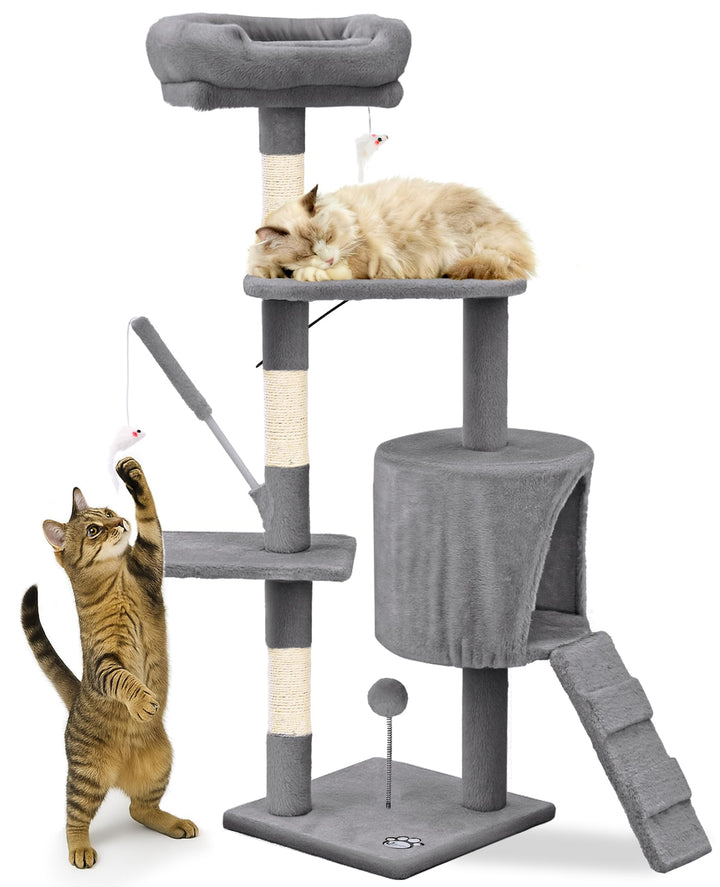 VOUNOT® Kratzbaum Katzenbaum 112 cm hoch, Stabil Mehrstöckiger Kletterbaum Katzenkratzbaum mit Kratz