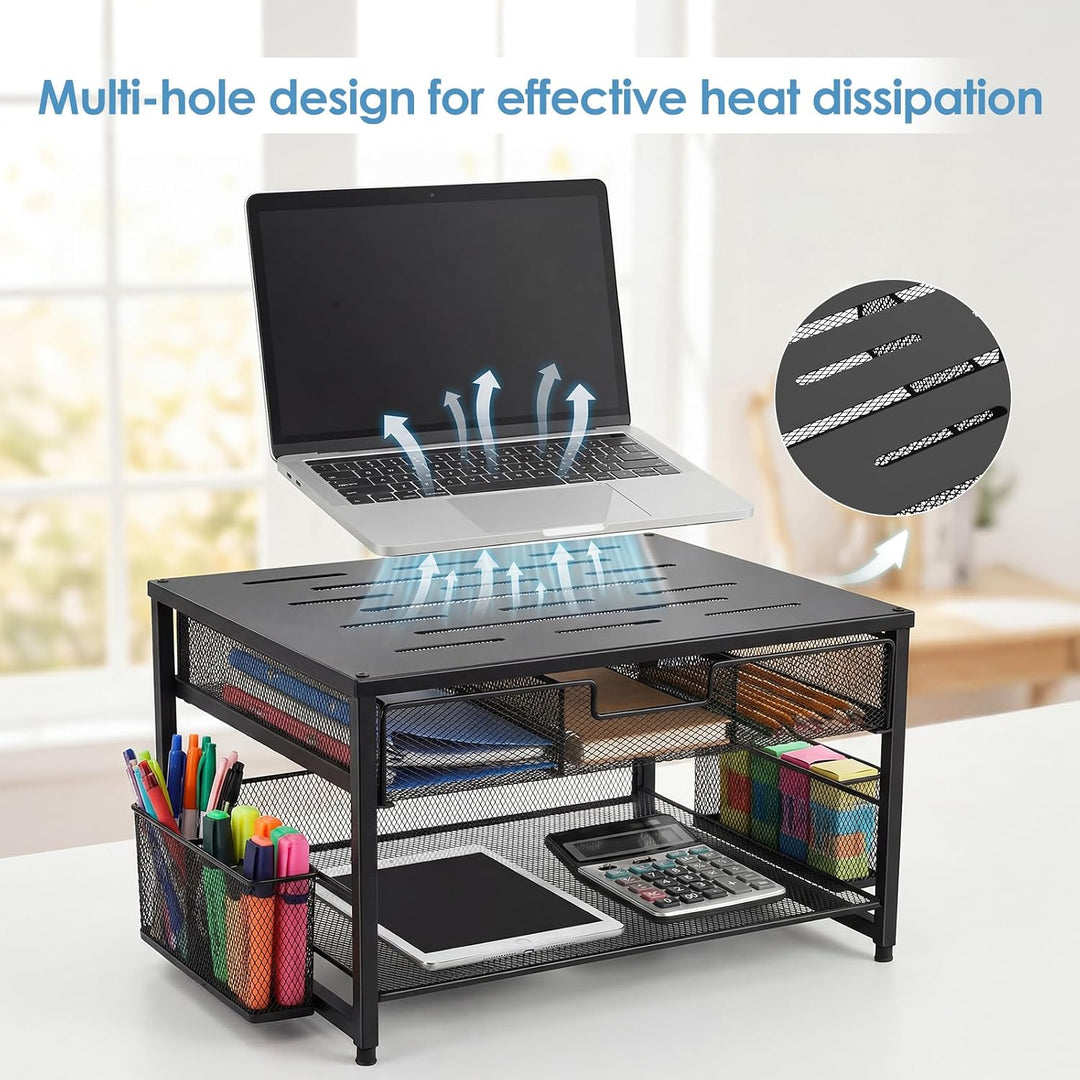 Monitorständer, Schreibtisch Organizer aus Metall mit Schublade &amp; 2 Stifthaltern, ergonomische Monit