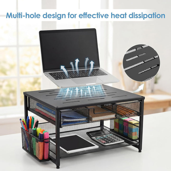 Monitorständer, Schreibtisch Organizer aus Metall mit Schublade &amp; 2 Stifthaltern, ergonomische Monit