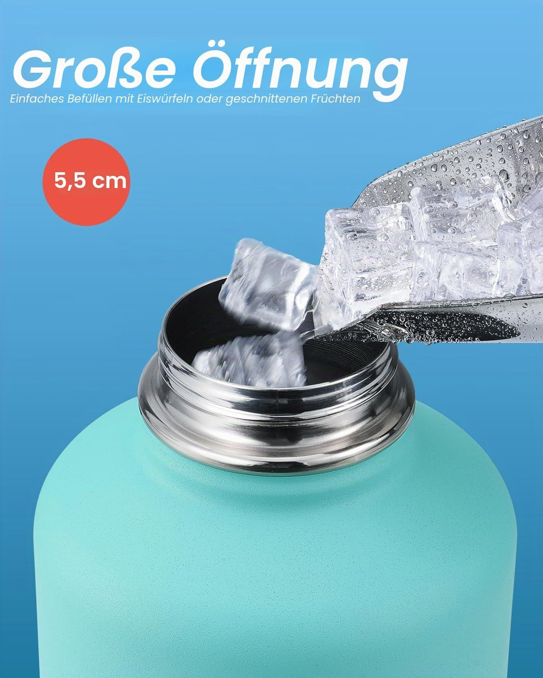 Isolierte Wasserflasche 2L, Coolflask Wasserflasche mit Strohhalm & 3 Deckeln, Edelstahl Isolierte t