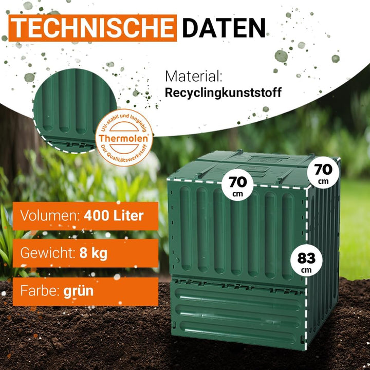 Garantia Geschlossener Schnell-Komposter 400 Liter: ECO-King, grün, aus 100% recyceltem PP, jetzt gü