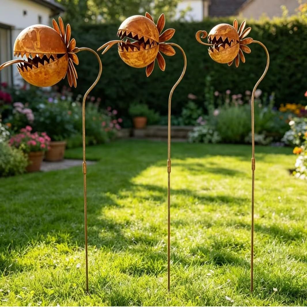 3 er Rostige GartendekoSet Rost Deko für Garten Cortenstahl Gartenstecker Metall Blume Mohn Gartende