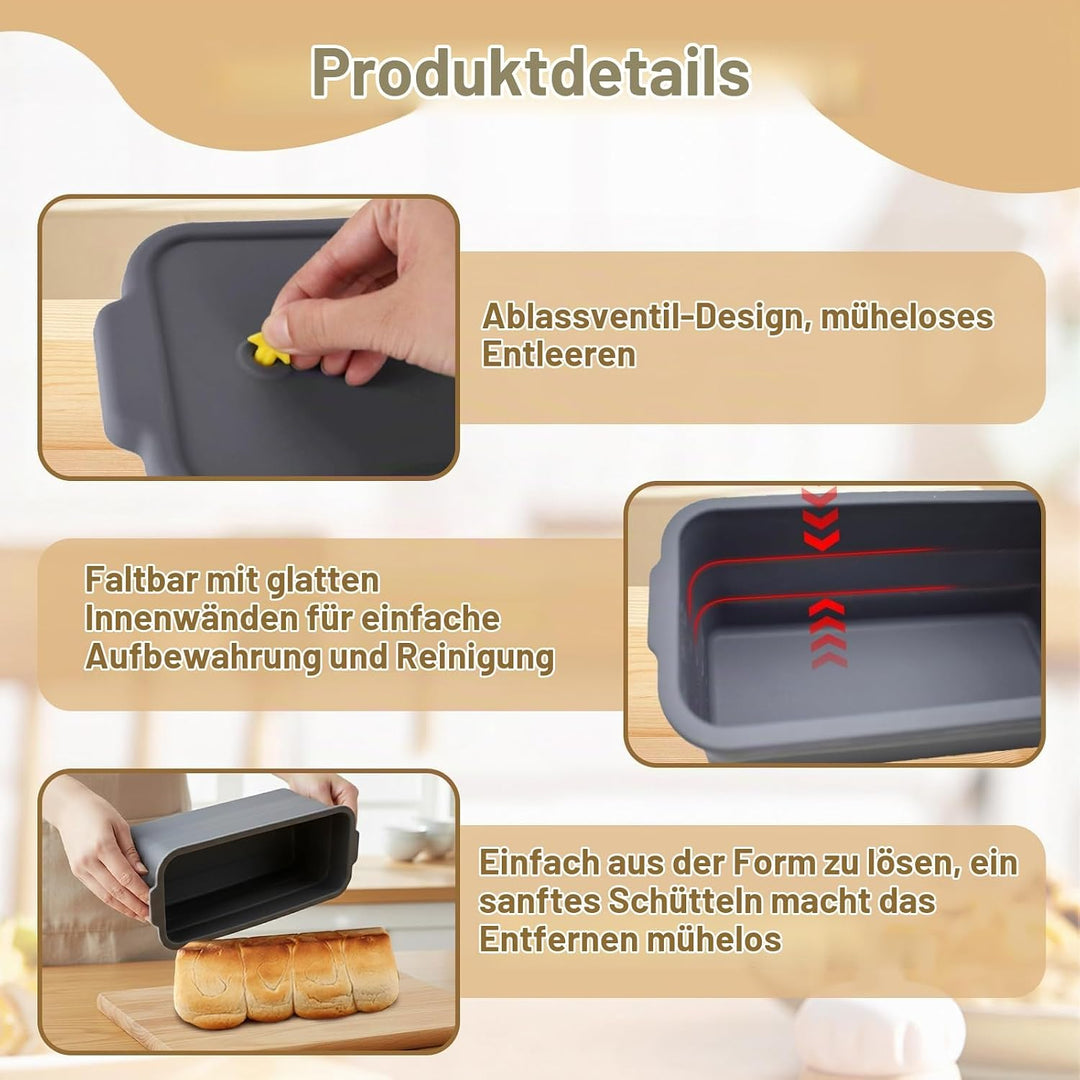 Klappbare Brotbackform mit Deckel, Hitzebeständige Kastenform Kuchen aus Silikon, Rechteckige Toastb