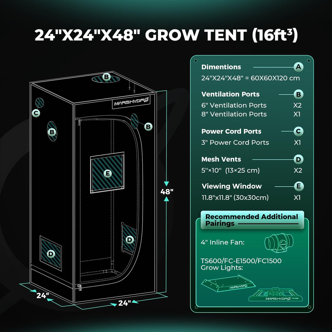 MARS HYDRO Growzelt 60x60x120cm,Indoor Grow Tent Reflektierende Mylar Zuchtzelte Hydrokultur,abnehmb