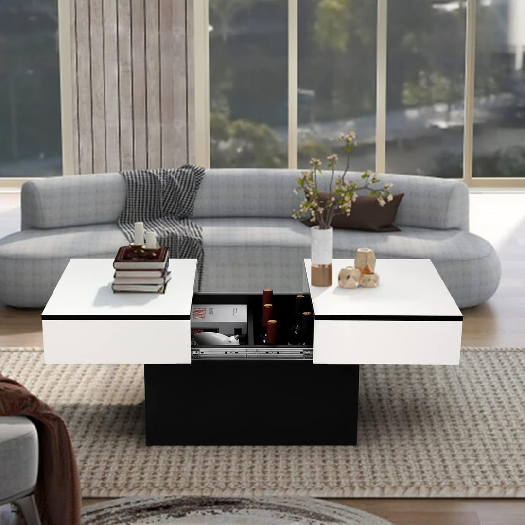 VOWNER Couchtisch, Moderner Couchtisch, Ausziehbarer Schreibtisch, Wohnzimmertisch mit 2 Stauräume,
