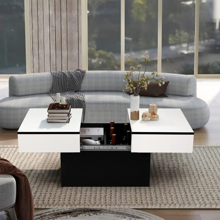VOWNER Couchtisch, Moderner Couchtisch, Ausziehbarer Schreibtisch, Wohnzimmertisch mit 2 Stauräume,