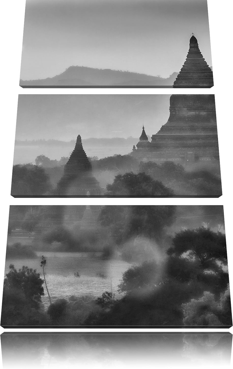 Pixxprint Buddha Tempel im Sonnenuntergang als Leinwandbild/Grösse: 3 Teilig (120x80) cm/Wandbild/Ku