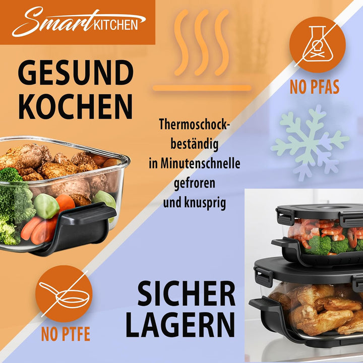 Smart Kitchen Glas-Heissluftfritteuse 4-in-1 – Air Fryer für Backen, Recrisp & Max Crisp – 4 L + 1,5