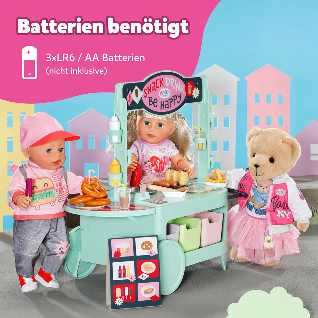 BABY born Snack Shop, Essensstand für Puppen mit Soundeffekten, 25 Verschiedene Fastfood-Snacks, 835