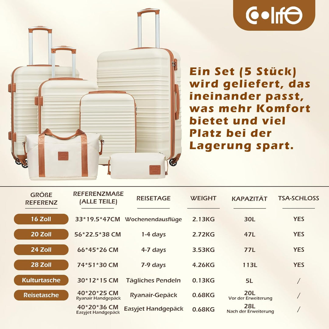 COOLIFE Koffer-Set Trolley Koffer ABS Hartschale Reisekoffer 4 Rollen TSA-Schloss einziehbarer Troll