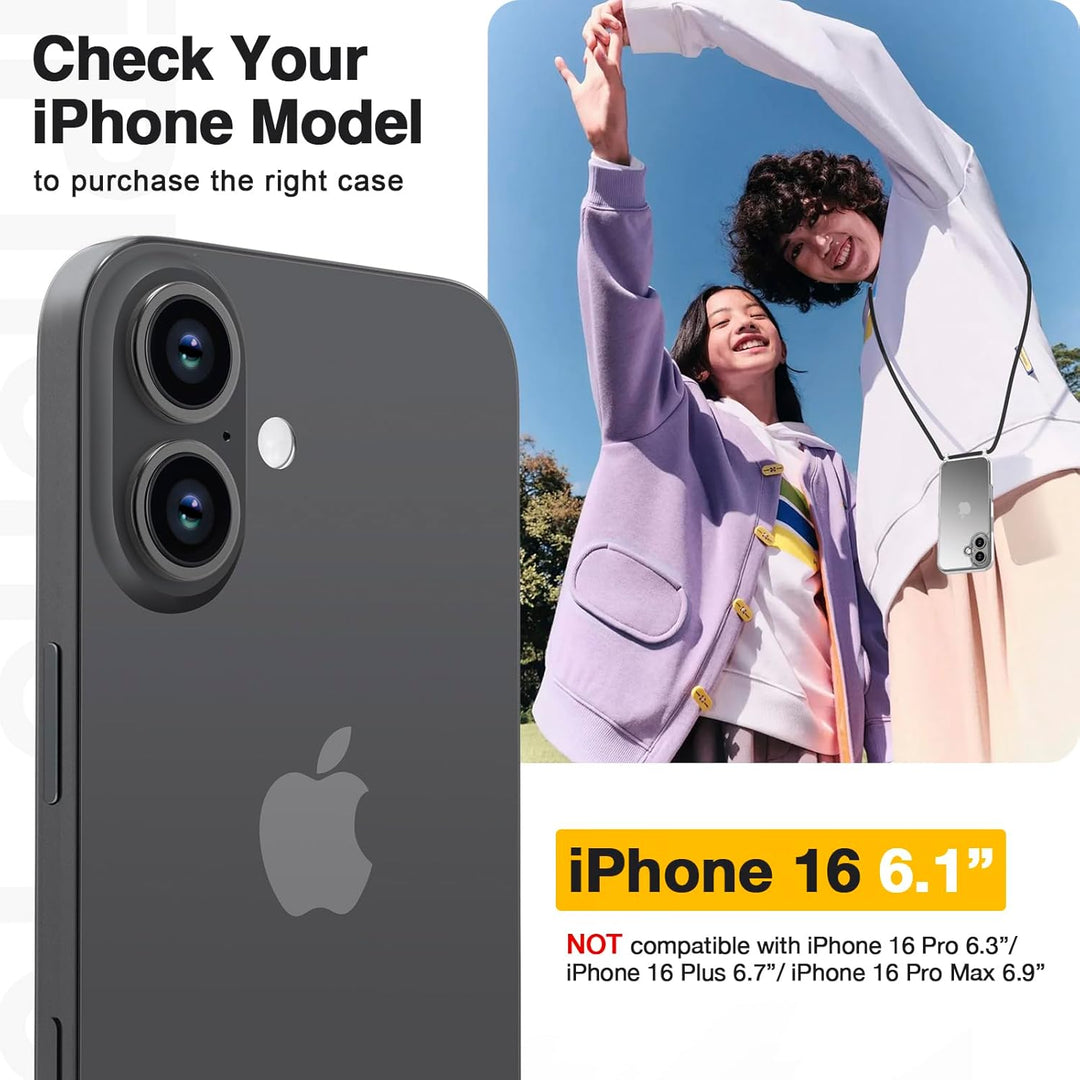 GOODVISH Handykette für iPhone 16 Hülle mit Band (6.1") | Kameraschutz und Bildschirmschutz | | Neck