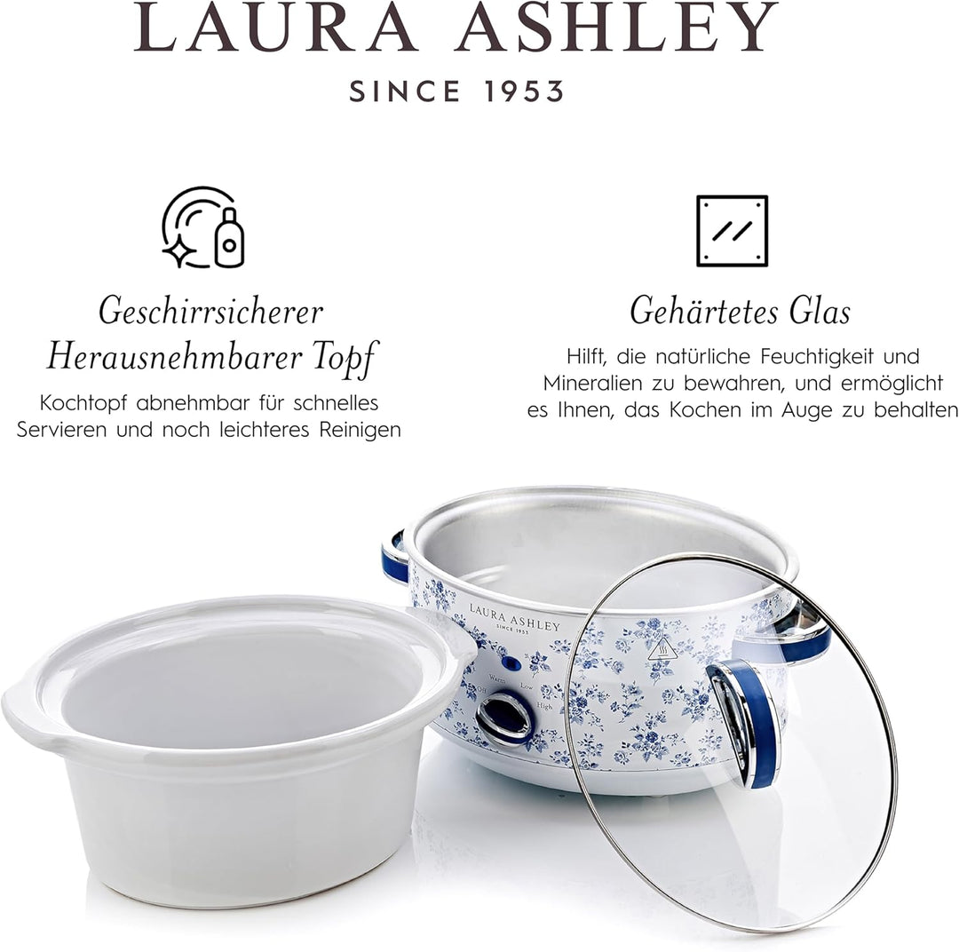 Laura Ashley 6,5 Liter Schongarer mit China Rose Print von VQ - Slowcooker für 8 bis 10 Personen, En