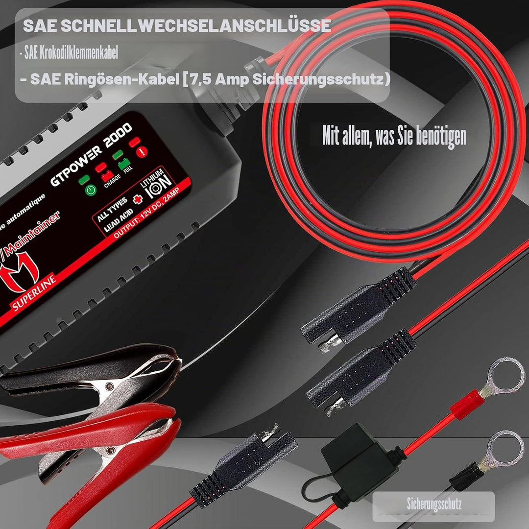 MOTOPOWER MP00207A 12V 2Amp Smart automatische Ladegerät für Bleibatterien und Lithium-Ionen-Batteri