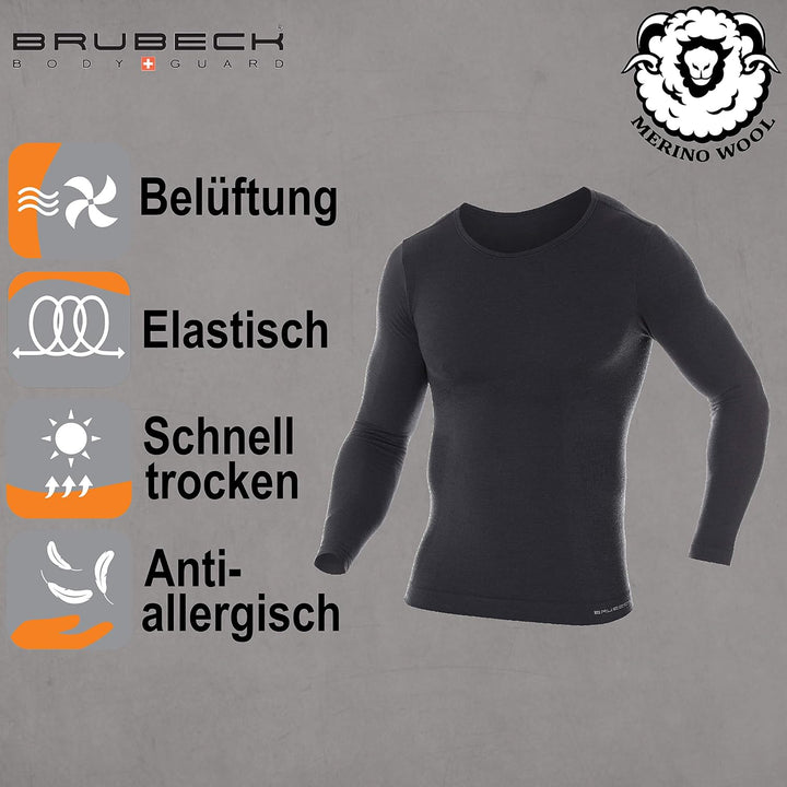 BRUBECK Herren Langarmshirt | Atmungsaktiv | Thermo | Winter-Sport | Outdoor | Oberteil | Funktionsu
