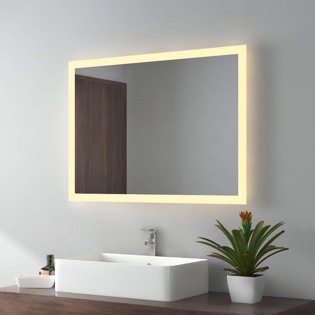 EMKE LED Badspiegel 80x60cm Badezimmerspiegel mit Beleuchtung Warmweissen Lichtspiegel Wandspiegel I