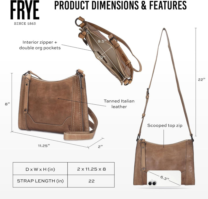 FRYE Damen Melissa Reissverschluss Umhängetasche Beige, Beige