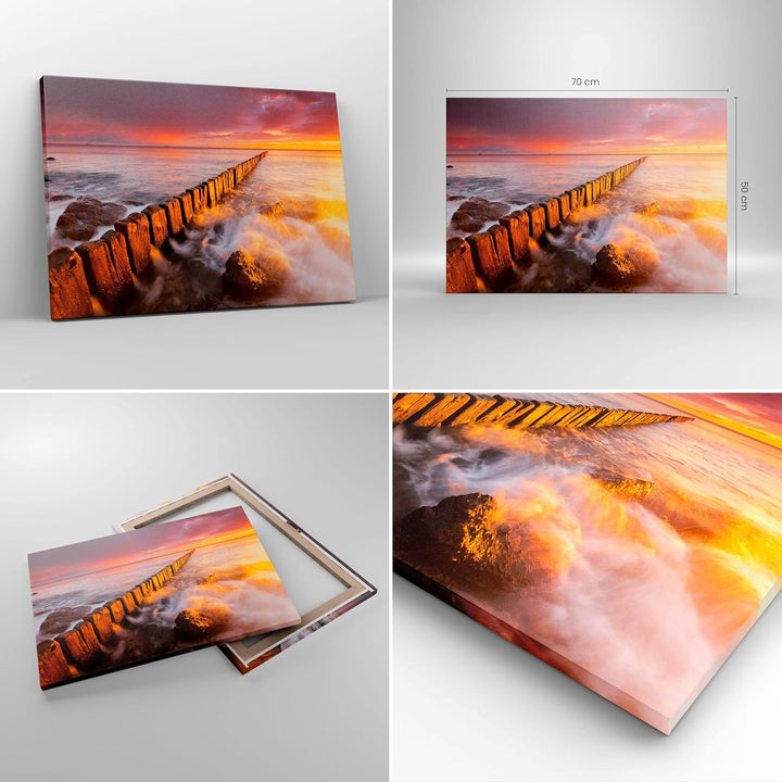 Bilder auf Leinwand Boot Landschaft Meer Ostsee Leinwandbild 70x50cm Wandbilder Dekoration Wohnzimme