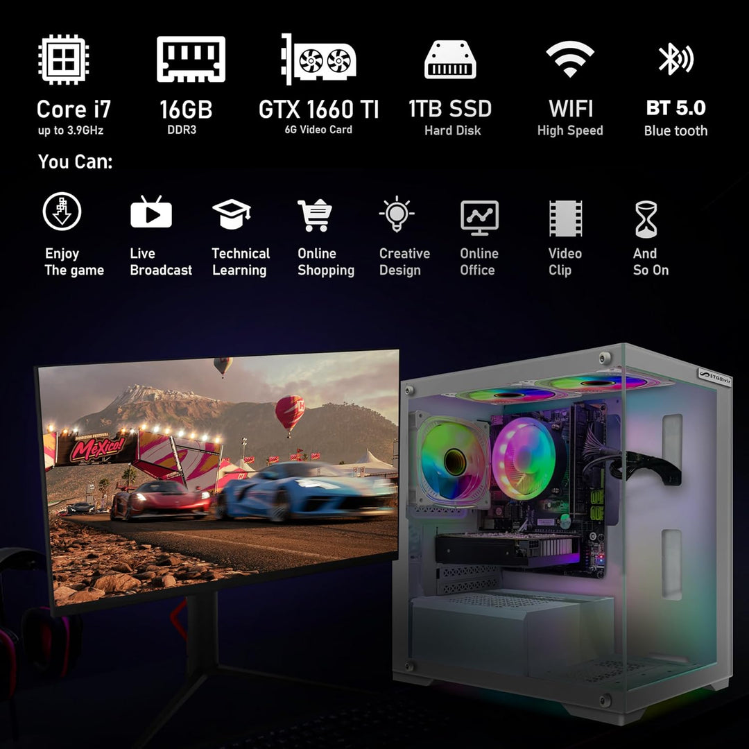 STGsivir-Gaming Desktop PC-GeForce GTX 1660 Ti 6 GB GDDR6, Core i7 bis zu 3,9 GHz,16GB RAM,1TB SSD,