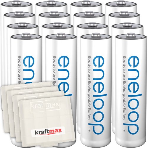 Kraftmax 16er-Pack Panasonic Eneloop AA / Mignon Akkus - Neueste Generation - Hochleistungs Akku Bat