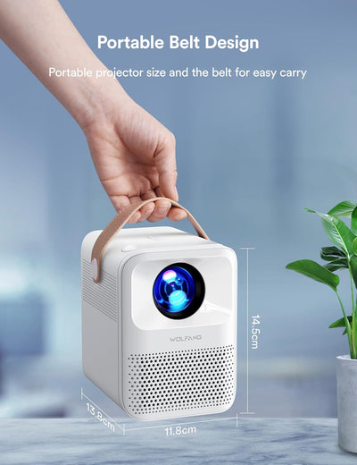 Mini Beamer 4K Unterstützt, WOLFANG 5G WiFi Bluetooth Portable Projektor, Native 1080P 12000 Lumen,