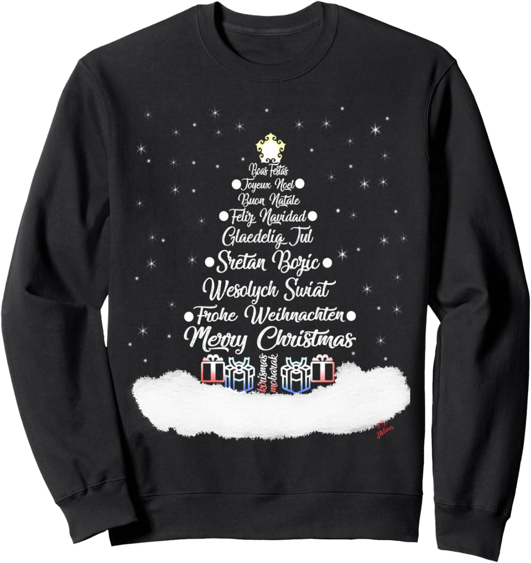 Weihnachtspullover Frohe Weihnachten Sprachen Weihnachtsbaum Sweatshirt