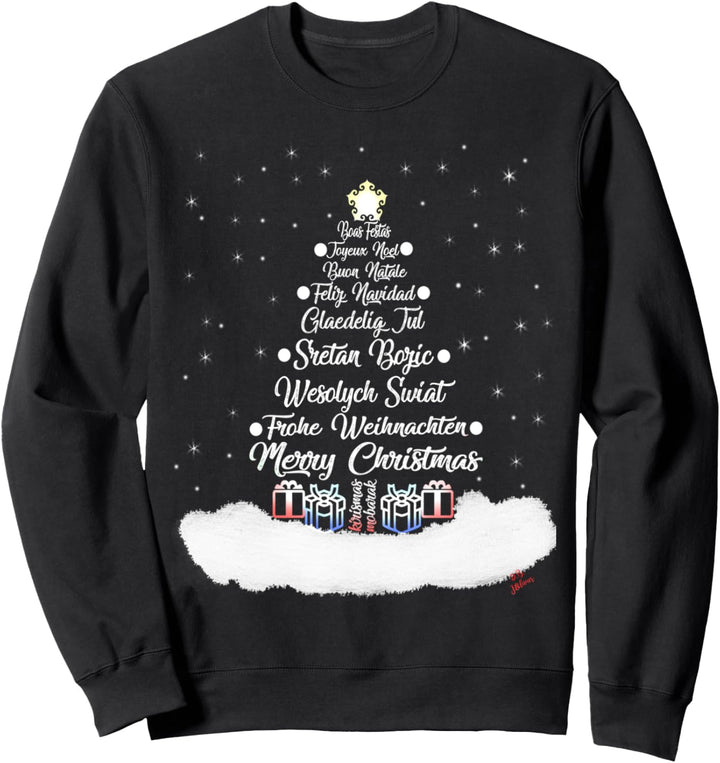 Weihnachtspullover Frohe Weihnachten Sprachen Weihnachtsbaum Sweatshirt
