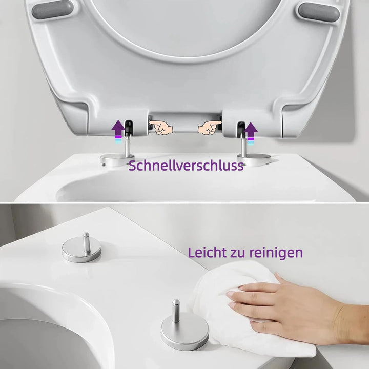 Toilettendeckel WC Sitz mit Absenkautomatik, Quick-Release Funktion für Einfache Reinigung, O Form W