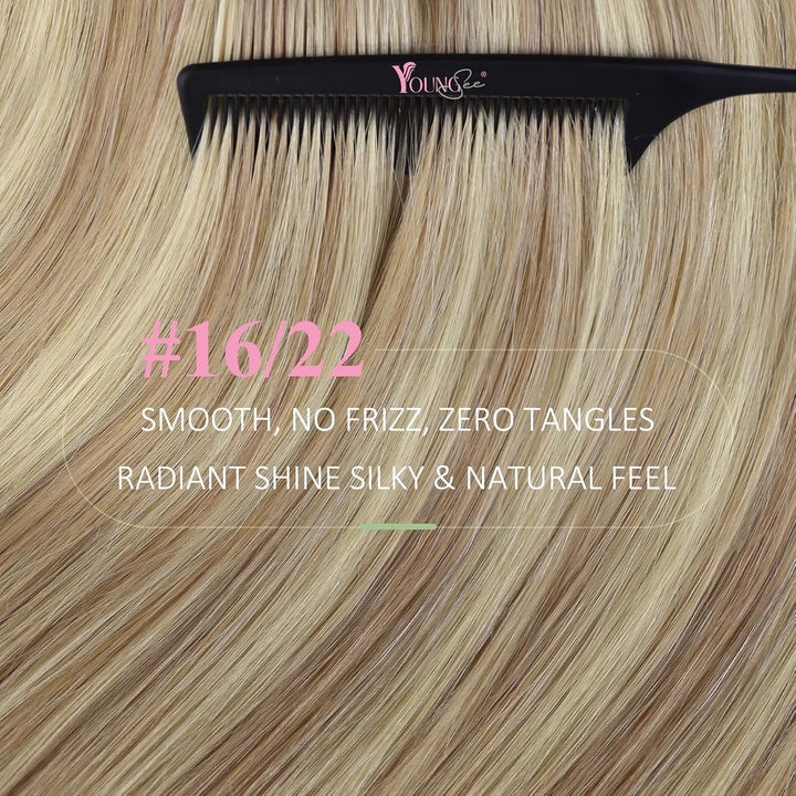 YoungSee Tape in Extensions Echthaar Blond 60 cm Echthaar Extensions Tape Goldblond mit Blond Invisi
