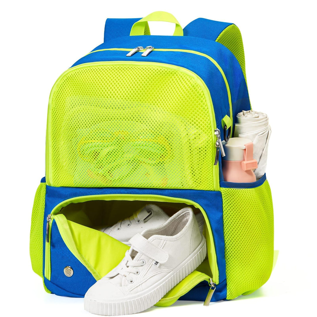 WAWSAM Schwimm Rucksack für Kinder mit Schuhfach und Trocken- und Nasstrennung Blau & Grün, Blau & G