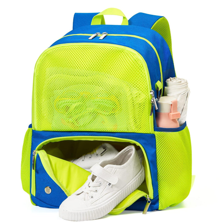 WAWSAM Schwimm Rucksack für Kinder mit Schuhfach und Trocken- und Nasstrennung Blau & Grün, Blau & G
