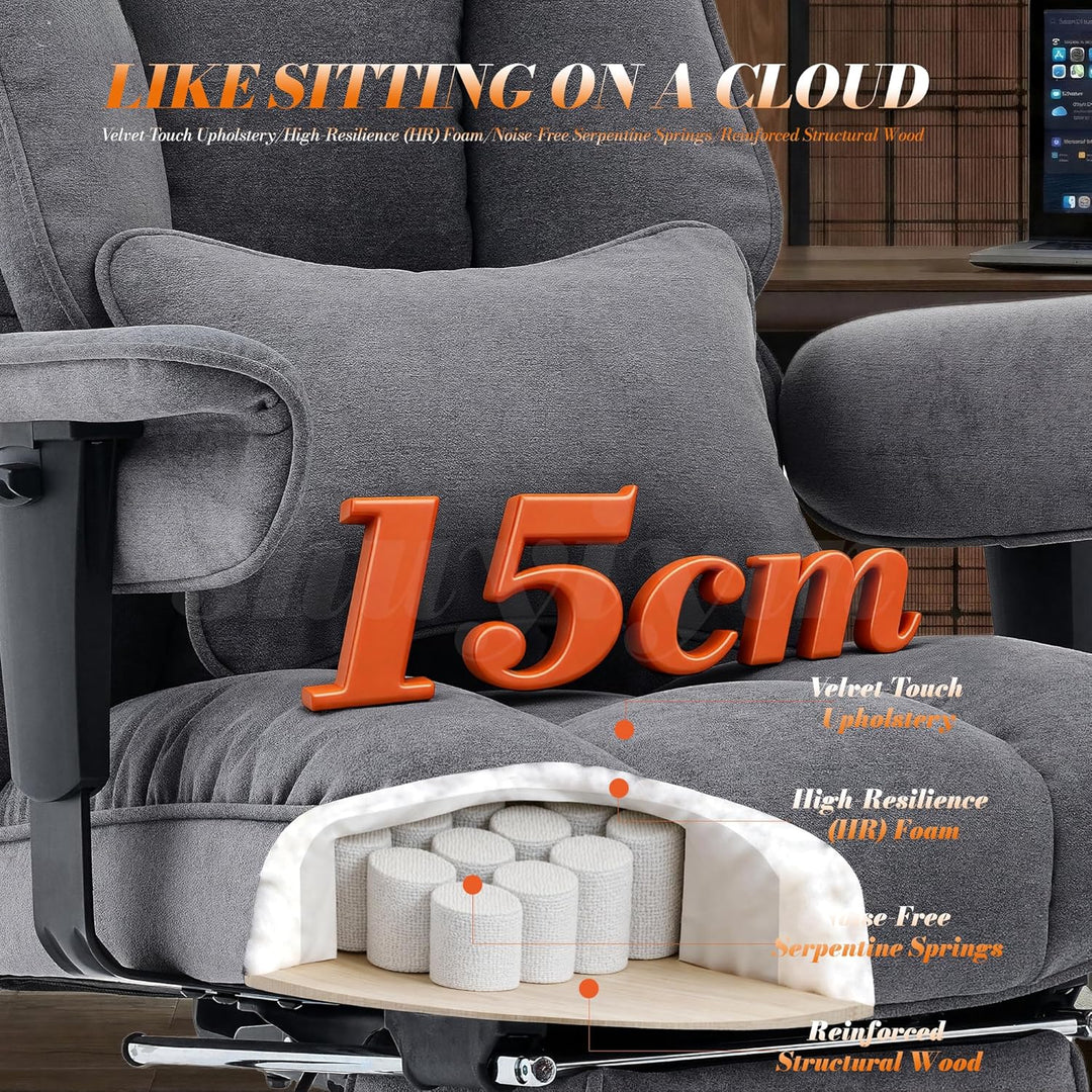 Efomao XXL Bürostuhl bis 200 kg, Schwerlast Stoff Chefsessel mit Fussstütze, Ergonomischer Computers