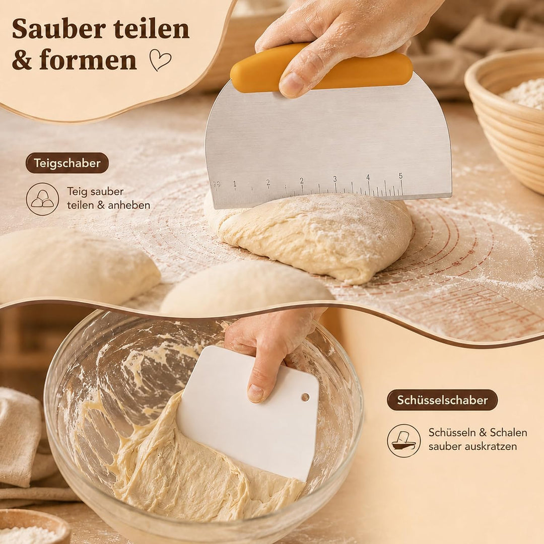 14 Stück Sauerteig Starter Set– Brotgärkorb – Set– aus Silikon (23cm Rund &amp; 25cm Gärkörbchen Oval)–G