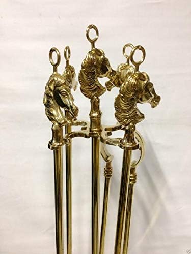 Kaminbesteck Pferdekopf Gold Messing Massiv Kamingarnitur Ofenbesteck Kaminbesteck Gold Pferd