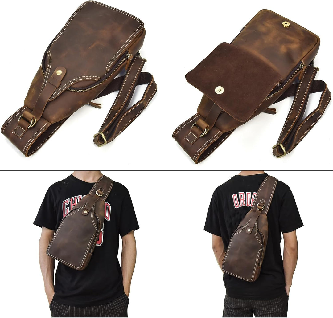 LUUFAN Herren Echtes Leder Sling Bag Brust Schulter Rucksack Crossbody Tasche für Casual Sport Wande