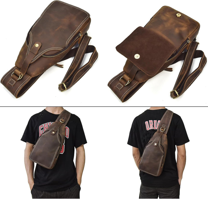 LUUFAN Herren Echtes Leder Sling Bag Brust Schulter Rucksack Crossbody Tasche für Casual Sport Wande