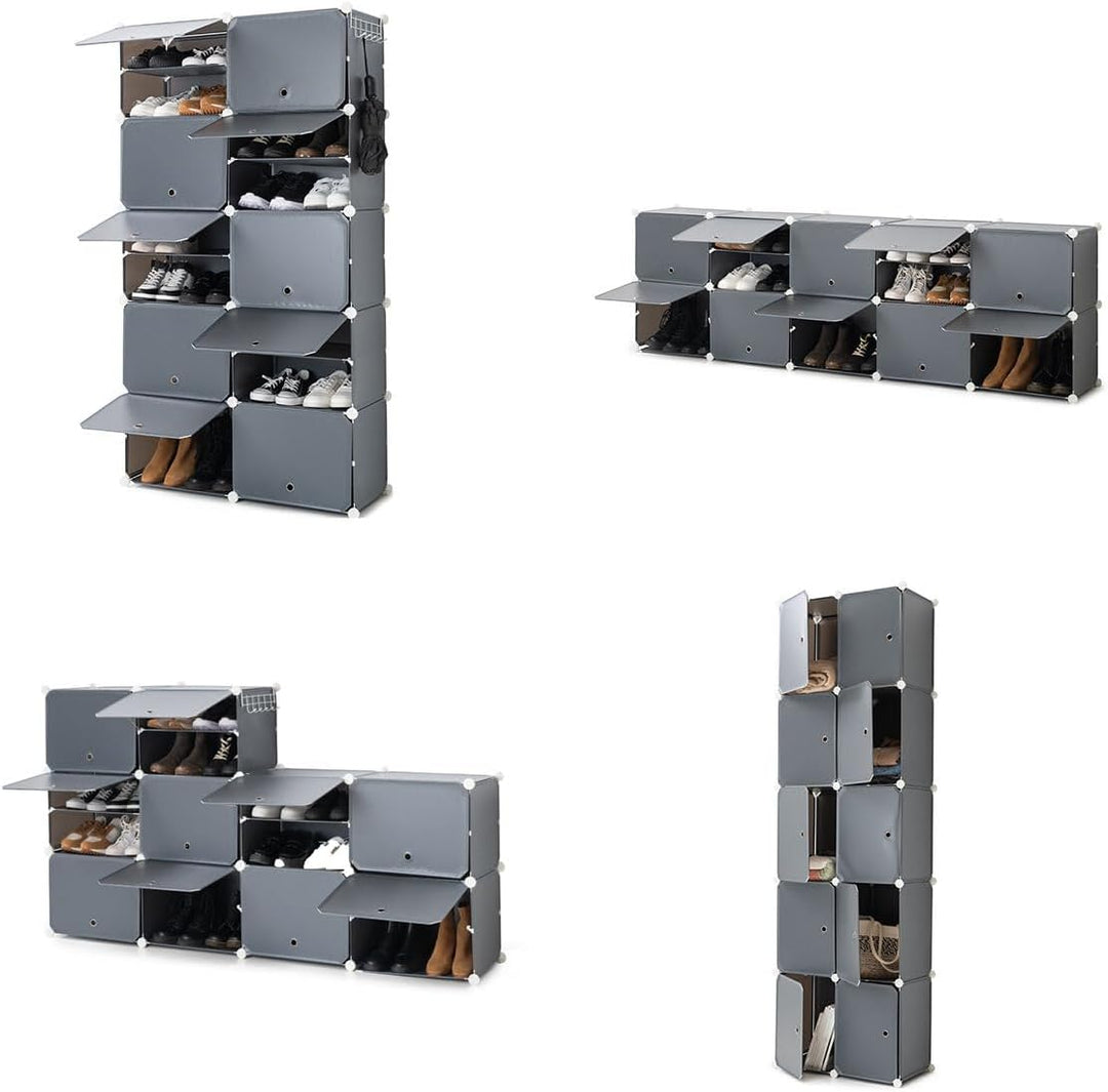 InnovaGoods® Tragbares modulares Schuhregal, 8 Module, 14 Fächer für 28 Paare, inklusive Kleiderstan